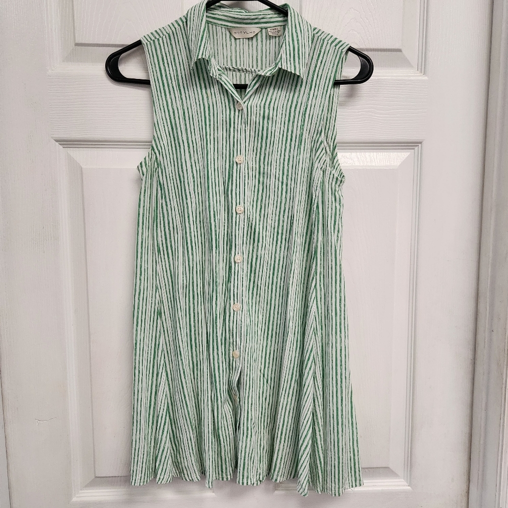 Anthropologie (11-1-TYLHO) Green and White Striped Tunic